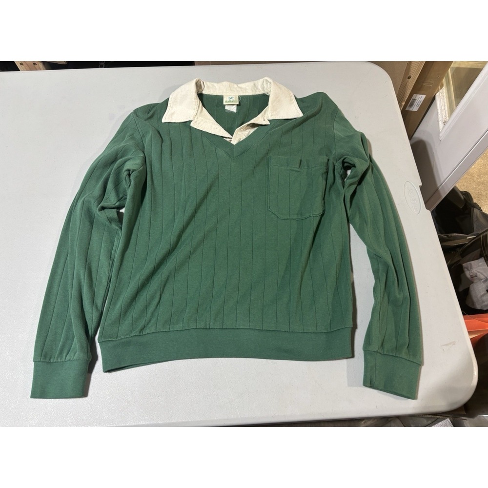 VINTAGE 1970'S HABAND MEN'S "FOOLER" HENLEY‎ SHIRT, 2 IN 1, MEN'S M Green/white